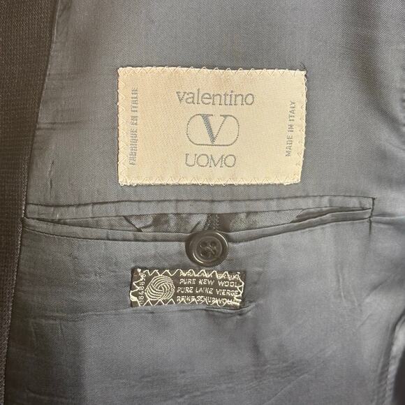 Vtg. VALENTINO Uomo Men’s Suit Jacket Blazer 42 S 100% Virgin Wool Navy Plaid - Picture 3 of 7